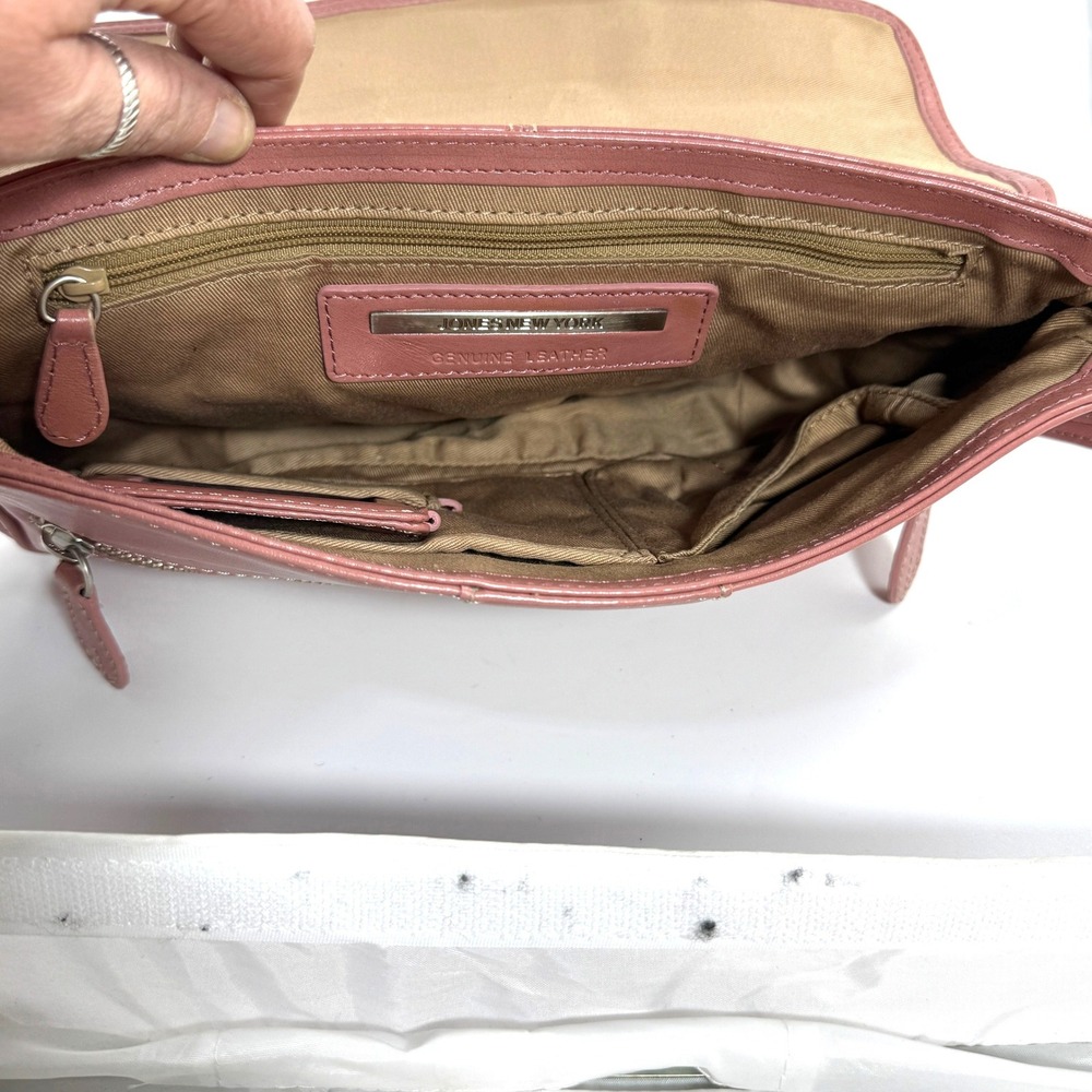 Jones New York Dusty Rose Pink Leather Shoulder Bag Buckle Baguette Purse - Picture 9 of 11